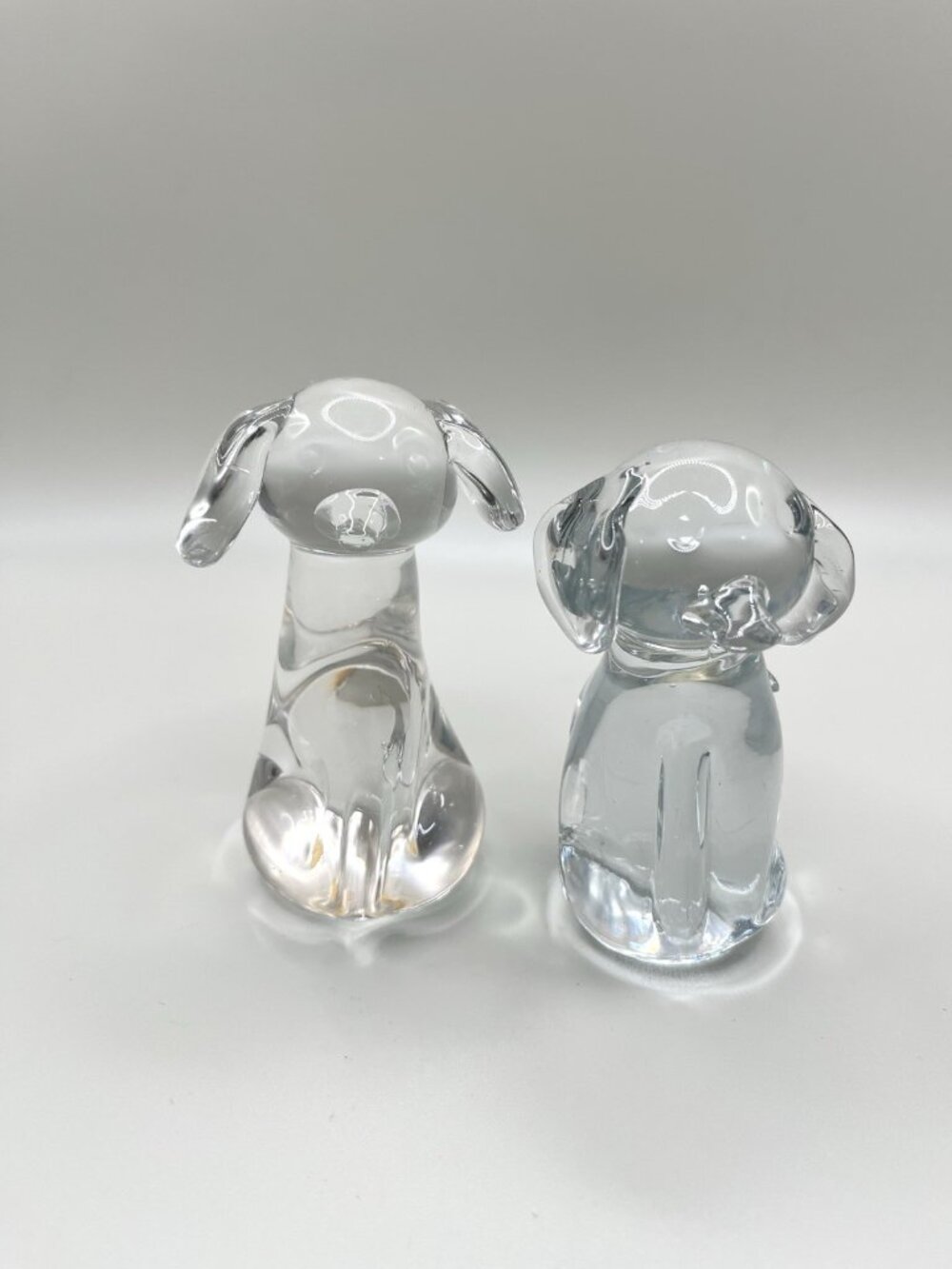 Vintage Caravan Art Glass Dog Figurines Pair Taiwan ROC Clear Mid Century Retro